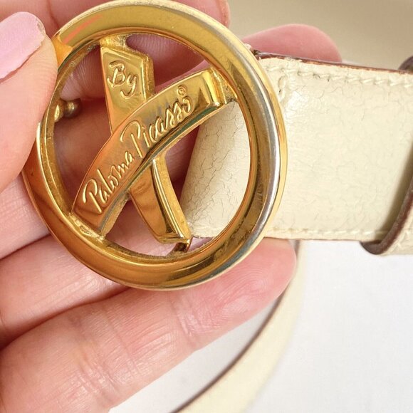 By Paloma Picasso Cream XL US 32 EU 85 Supple Italian Leather Belt main image 10